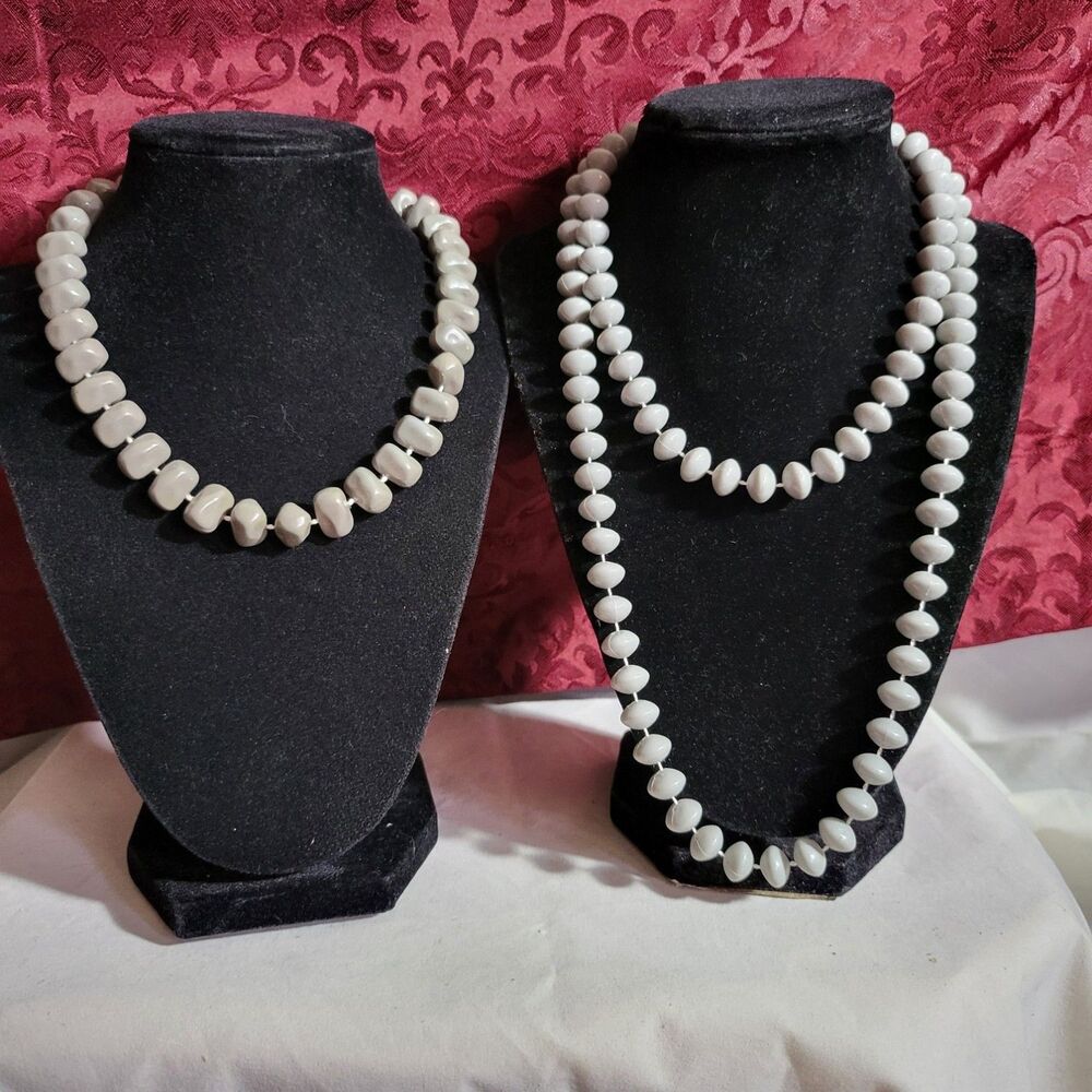 Costume Lot of 3 Strands Grey Bead Necklaces, Vintage Oval & Oblong Beads.